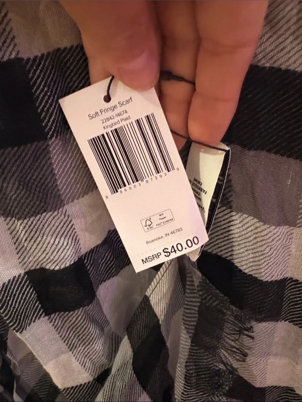 Vera Bradley Black and White Plaid Scarf